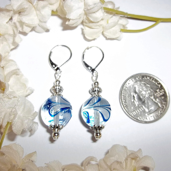 Clear & Navy Blue Earring Set Dangle Drop Fashion Jewelry Accessory Beaded 6863 - Picture 7 of 10